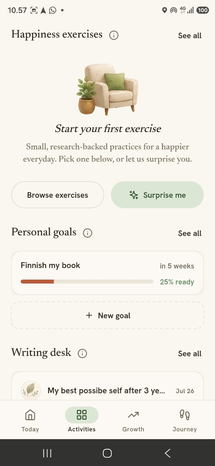 Meaningful app — Activities screen