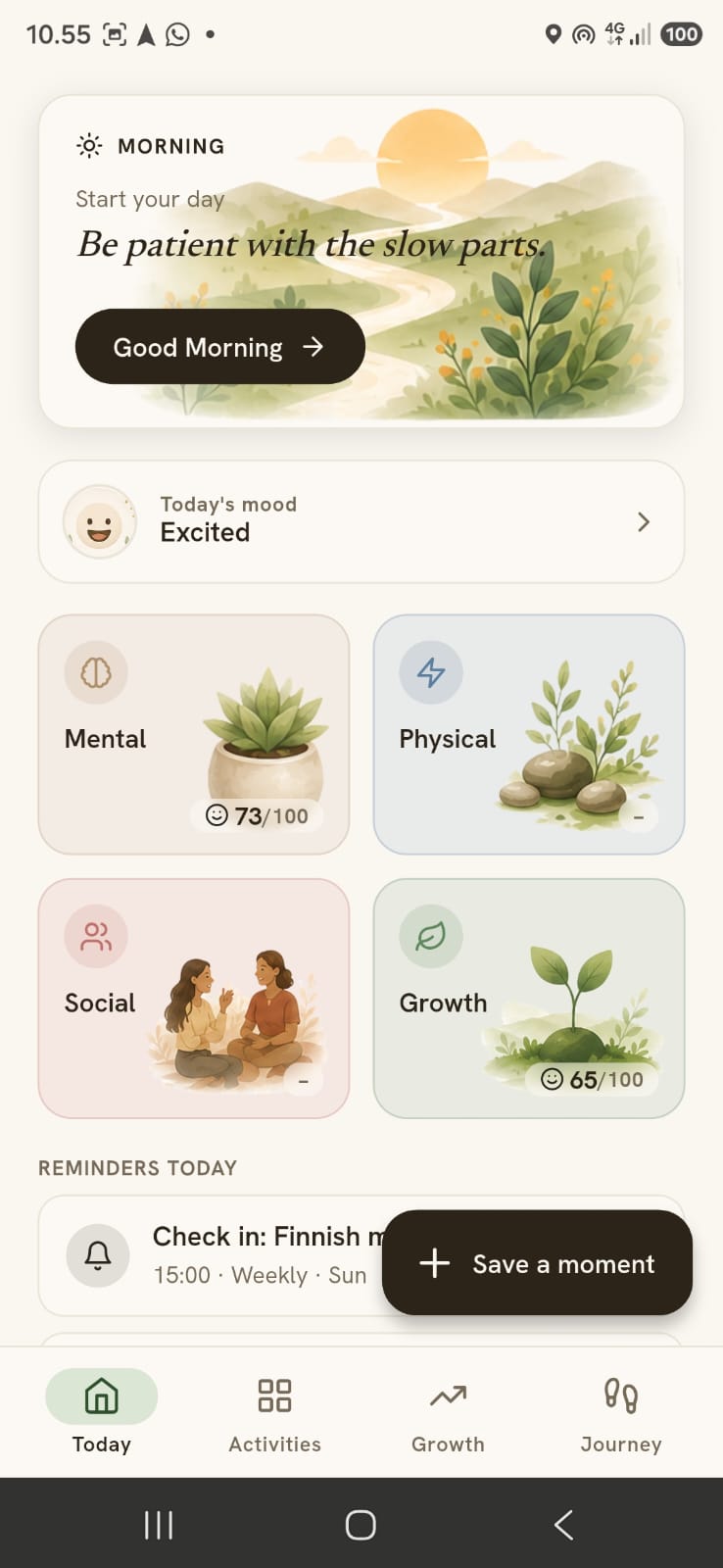 Meaningful app — Today screen
